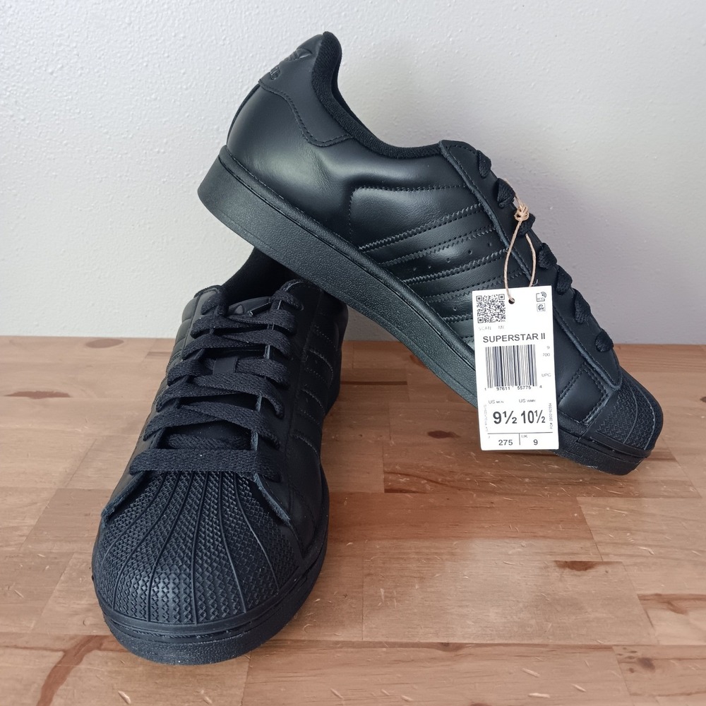 Adidas Superstar II Sneakers Mens 9.5 Womens 10.5 Black New Shell Toe Leather